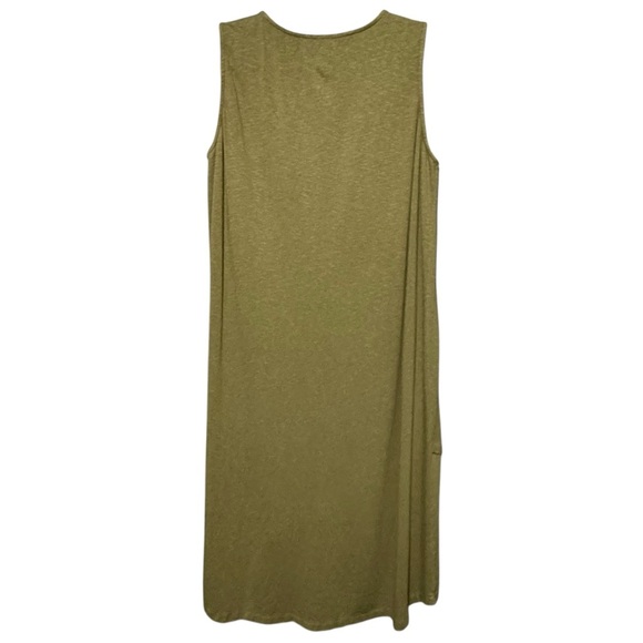 Chicos Olive Green Sleeveless Asymmetrical Hem Midi Length Minimalist Dress - Picture 4 of 9